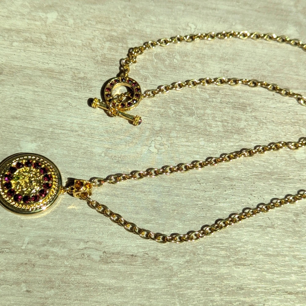 Heidi Daus Gold Tone and Purple Necklace with Intricate Pendant - Picture 5 of 8